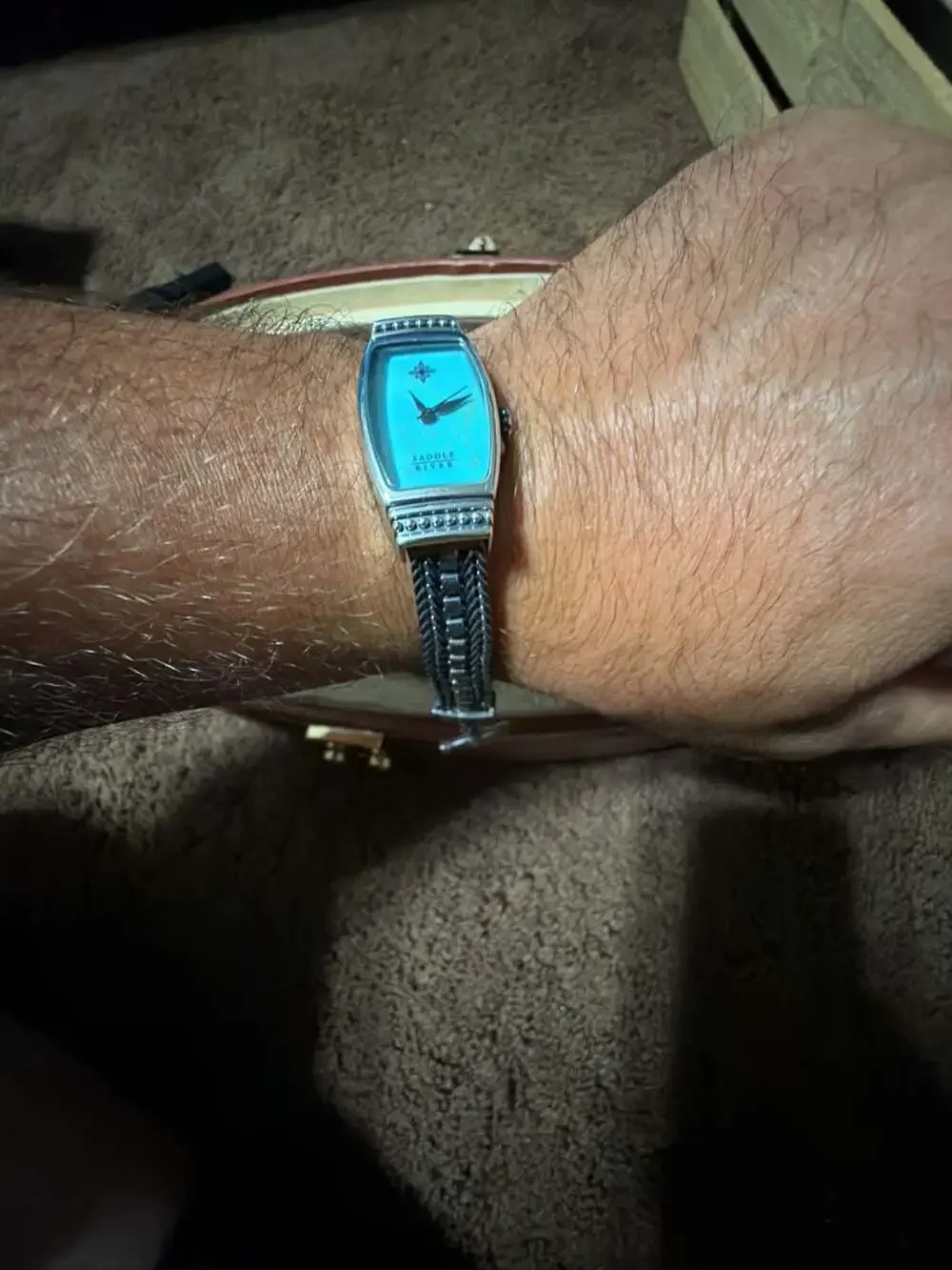 Saddle River Women's Watch Turquoise Dial Sterling Woven Bracelet Toggle Closure